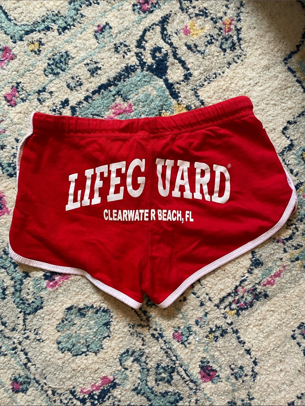 Red Women's Athletic Lifeguard Shorts with White Trim
